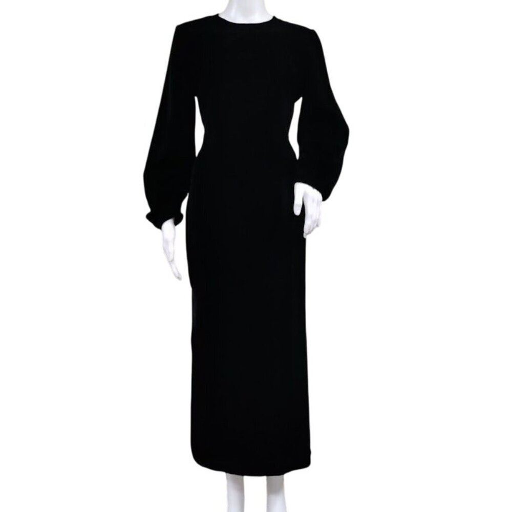 Zara Velvet Burnout Modesty Goth Draped Slit Maxi Dress Black Womens Size Small - Picture 3 of 14